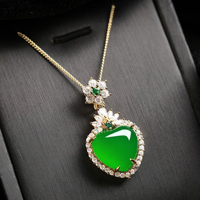 Collier pendentif cœur vert avec accent floral en cristal 