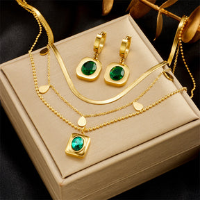 Ensemble collier superposé avec boucles d'oreilles 
