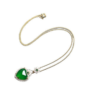 Collier pendentif cœur vert avec accent floral en cristal 